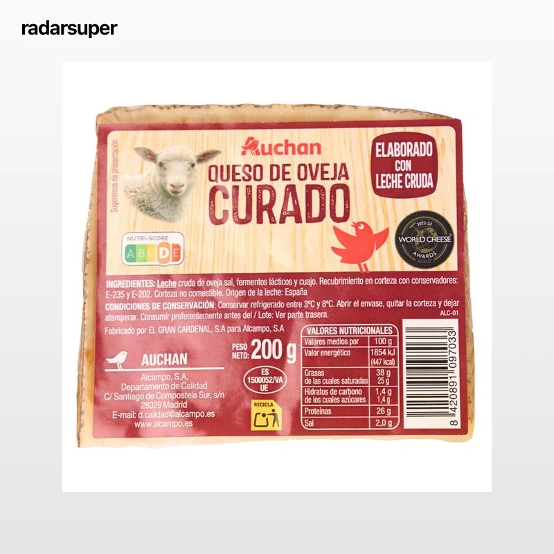 AUCHAN Queso de oveja curado 200 g Producto Alcampo.