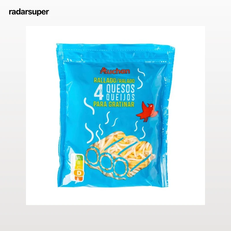 AUCHAN Queso rallado mezcla (cheddar rojo, gouda, emmental y queso curado) 200 g Producto Alcampo.