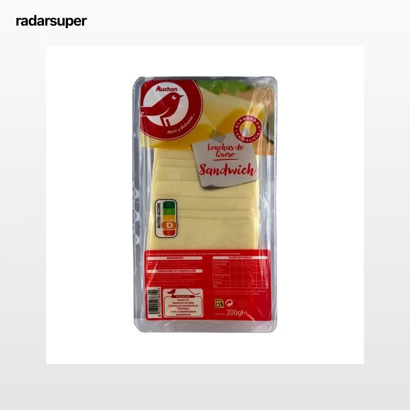 AUCHAN Queso de sándwich en lonchas elaborado en Galicia 200 g. Producto Alcampo