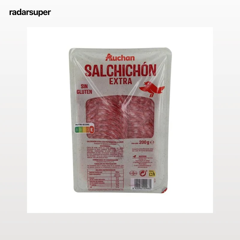 AUCHAN Salchichón extra elaborado sin gluten y cortado en finas lonchas 200 g. Producto Alcampo