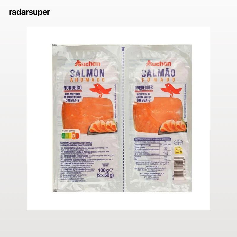 AUCHAN Salmón ahumado noruego pack 2 de 50 g. Producto Alcampo