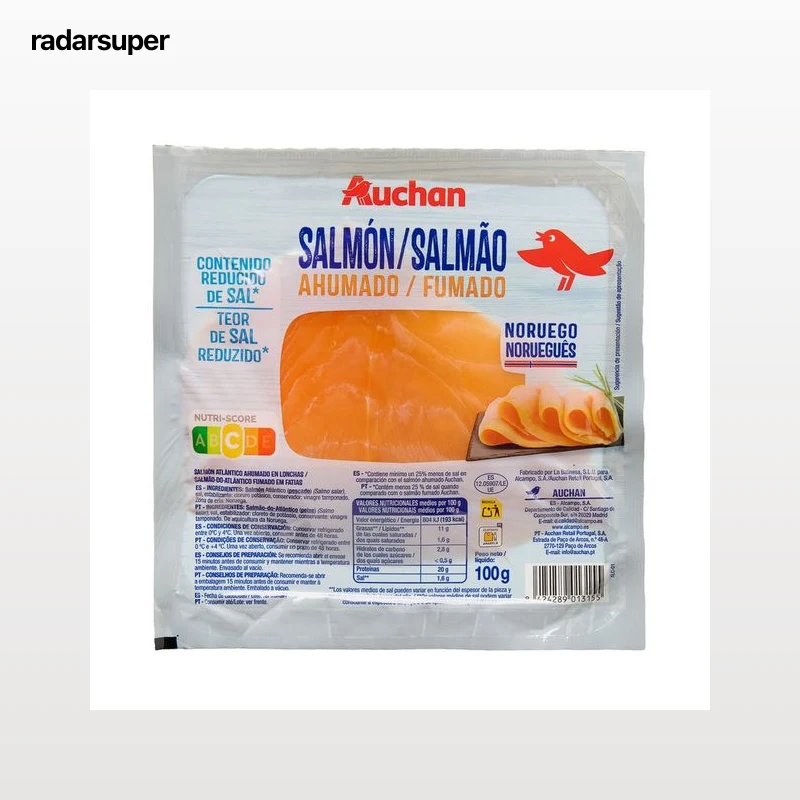 AUCHAN Salmón ahumado reducido en sal 100 g. Producto Alcampo