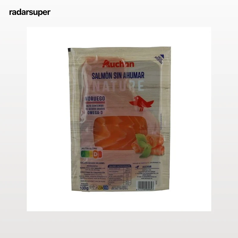 AUCHAN Salmón nature (sin ahumar) 100 g. Producto Alcampo