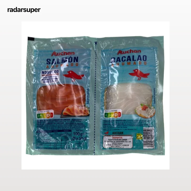AUCHAN Salmón noruego y bacalao ahumado 2 x 50 g. Producto Alcampo