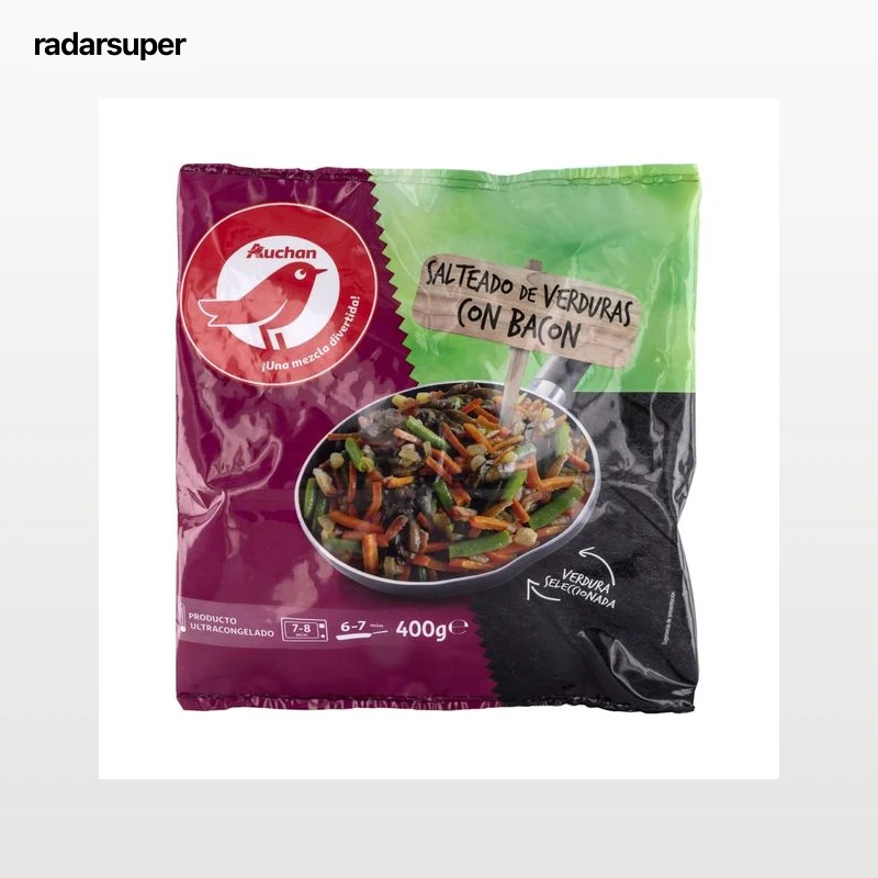 AUCHAN Salteado de verduras con bacon 400 g Producto Alcampo.