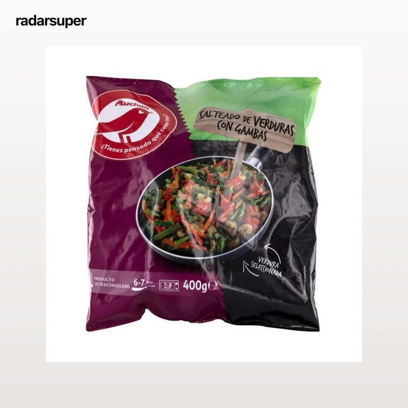 AUCHAN Salteado de verduras seleccionadas, con gambas 400 g. Producto Alcampo