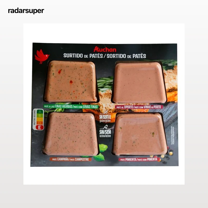 AUCHAN Tabla de patés (pimienta, finas hierbas, al Oporto y de campaña 4 x 75 g. Producto Alcampo