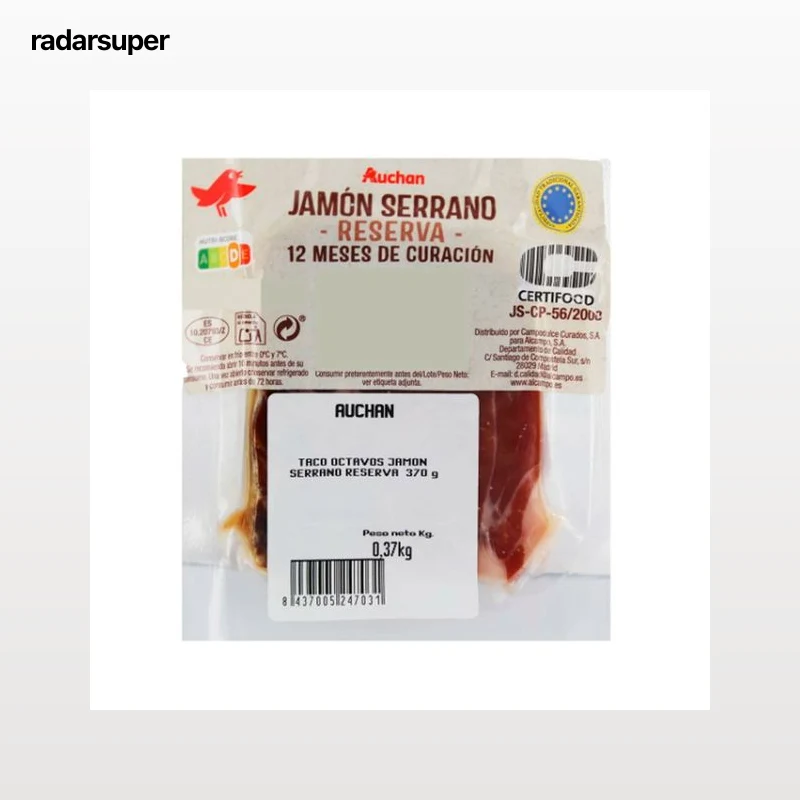 AUCHAN Taco de jamón serrano reserva (12 meses de curación) 370 g. Producto Alcampo