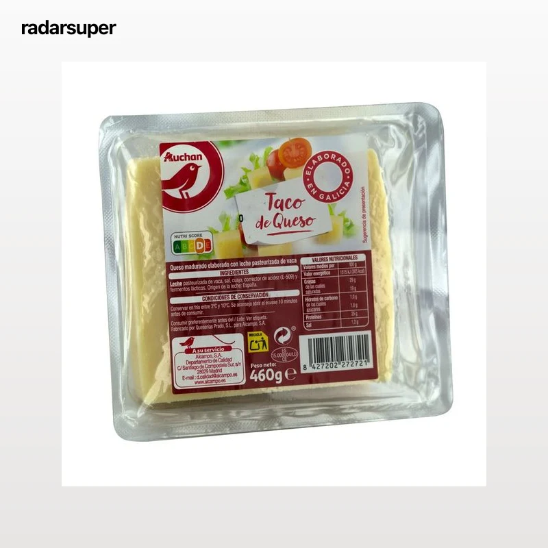 AUCHAN Taco de queso madurado de vaca elaborado en Galicia 460 g. Producto Alcampo