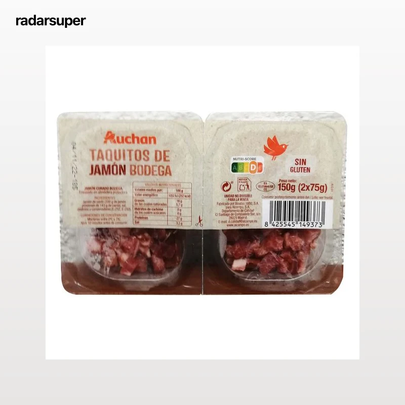 AUCHAN Taquitos de jamón curado en bodega 2 x 75 g. Producto Alcampo