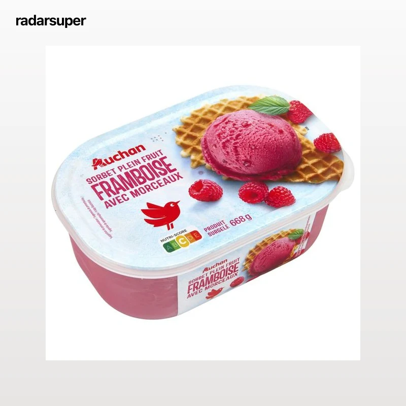 AUCHAN Tarrina de sorbete de frambuesa con trocitos de frambuesa 1 l.