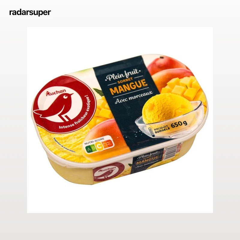 AUCHAN Tarrina de sorbete con mango y preparado de trozos de mango 1 l. Producto Alcampo
