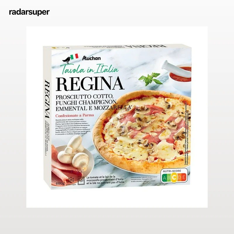 AUCHAN Tavola Italia Pizza cocida en horno de piedra de jamón, champiñón y Emmental Producto Alcampo.