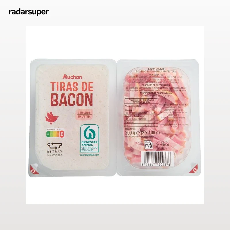 AUCHAN Tiras de bacon cocido 2 x 100 g Producto Alcampo.