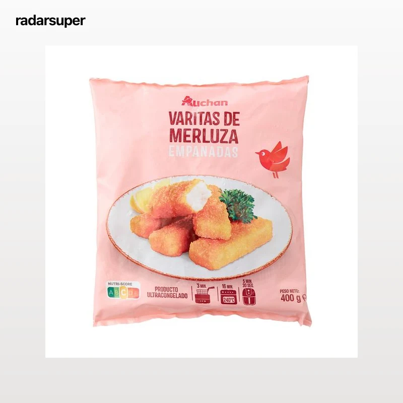 AUCHAN Varitas de merluza empanadas 400 g. Producto Alcampo