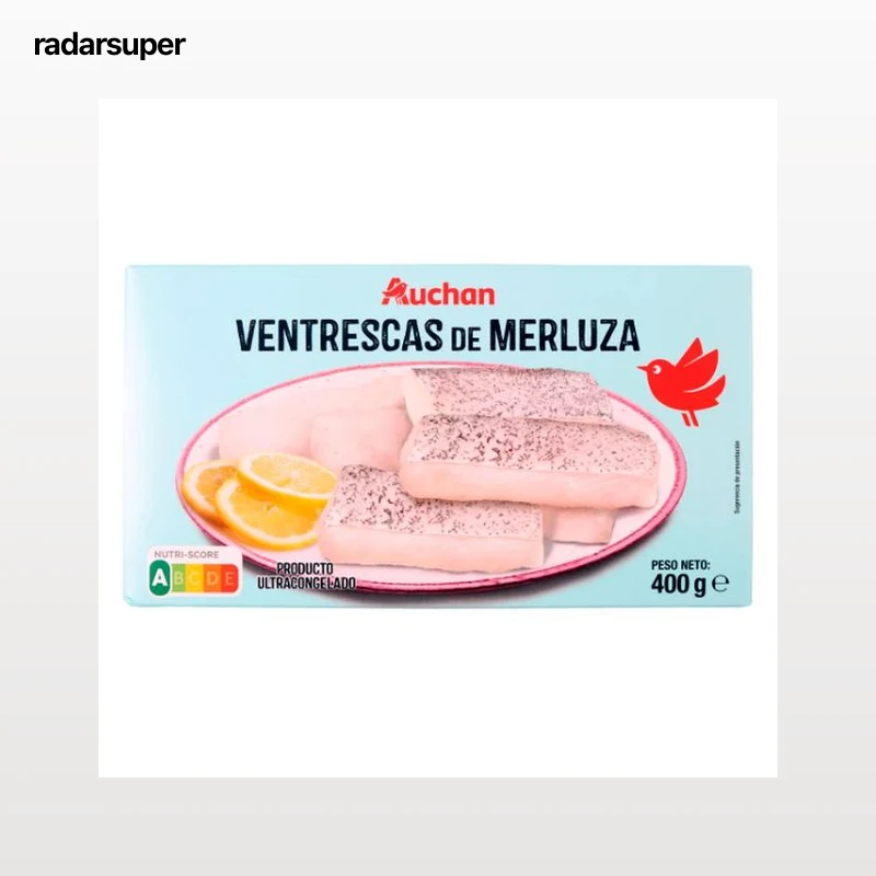AUCHAN Ventrescas congeladas de merluza 400 g. Producto Alcampo