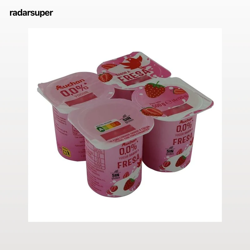 AUCHAN Yogur desnatado sin azúcares añadidos sabor a fresa 4 x 125 g Producto Alcampo.