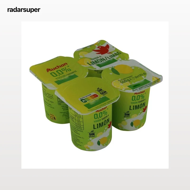 AUCHAN Yogur desnatado sin azúcares añadidos sabor a limón 4 x 125 g Producto Alcampo.