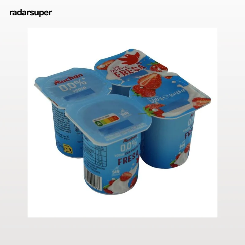 AUCHAN Yogur desnatado sin azúcares añadidos con trozos de fresa 4 x 125 g Producto Alcampo.