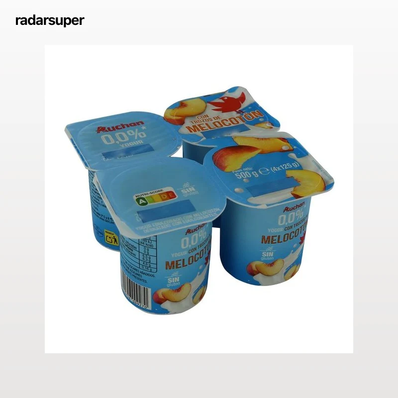 AUCHAN Yogur desnatado sin azúcares añadidos con trozos de melocotón 4 x 125 g Producto Alcampo.