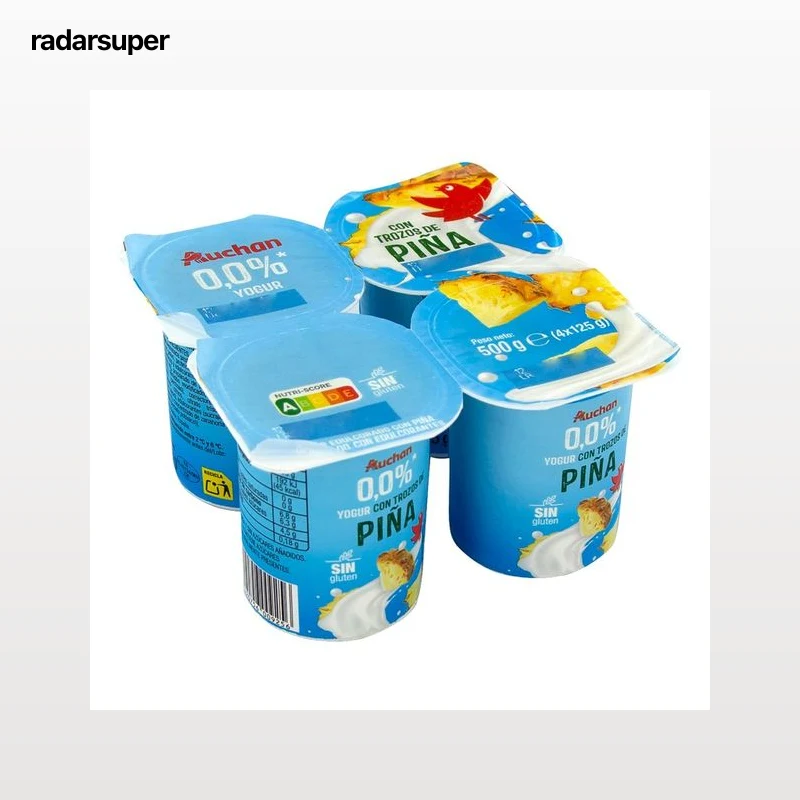 AUCHAN Yogur desnatado sin azúcares añadidos con trozos de piña 4 x 125 g Producto Alcampo.
