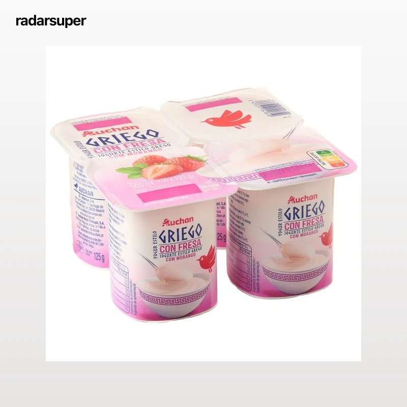 AUCHAN Yogur al estilo griego con pulpa de fresa 4 x 125 g. Producto Alcampo