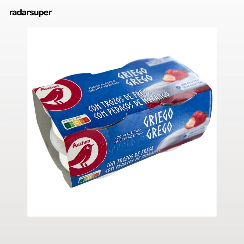 AUCHAN Yogur al estilo griego con trocitos de fresas 4 x 125 g. Producto Alcampo