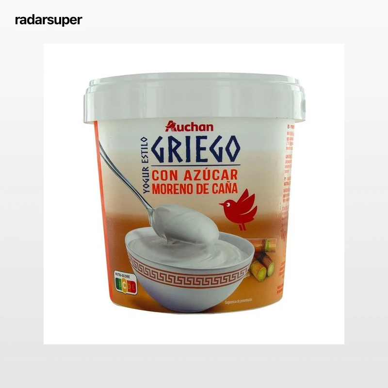 AUCHAN Yogur griego natural con azúcar moreno de caña 1 kg. Producto Alcampo