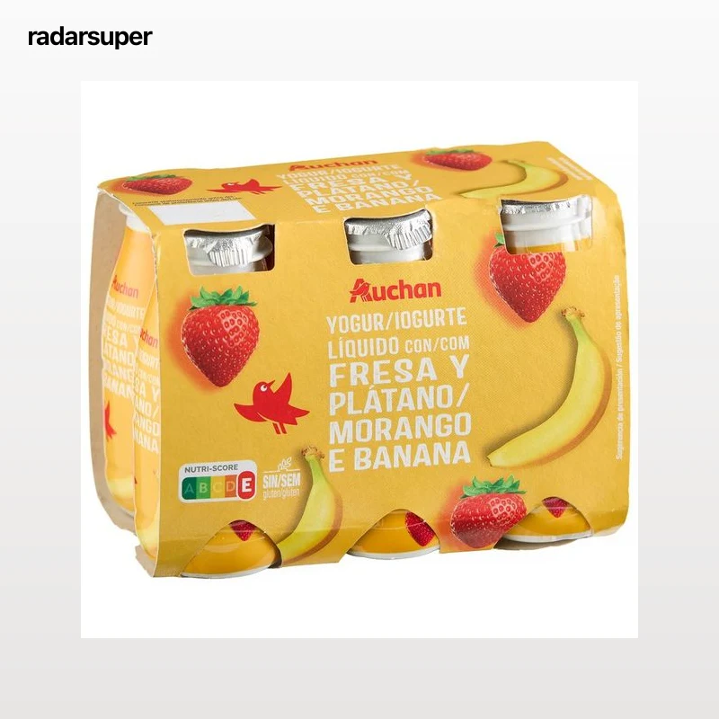 AUCHAN Yogur líquido para beber con fresa y plátano 6 x 100 g Producto Alcampo.