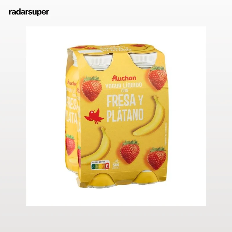 AUCHAN Yogur líquido con pulpa de fresa y plátano 4 x 200 g Producto Alcampo.
