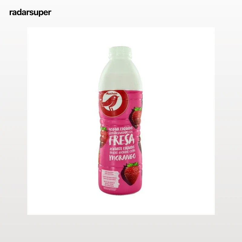 AUCHAN Yogur líquido semidesnatado para beber, con pulpa de fresa 1 kg. Producto Alcampo
