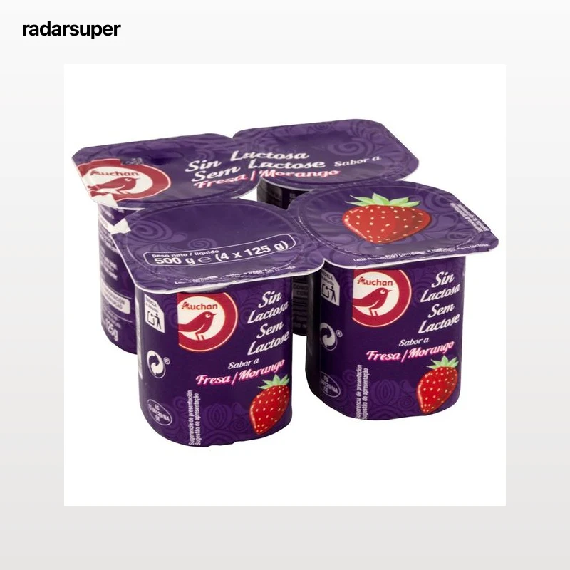 AUCHAN Yogur sin lactosa y con sabor a fresa 4 x 125 g. Producto Alcampo