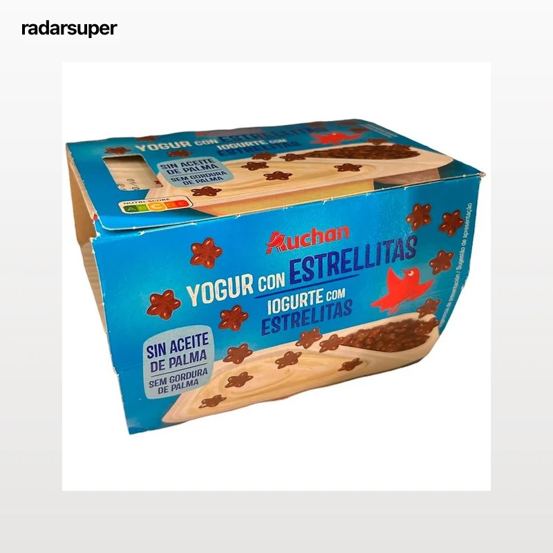 AUCHAN Yogur de vainilla con estrellas de chocolate con leche 2 x 125 g. Producto Alcampo