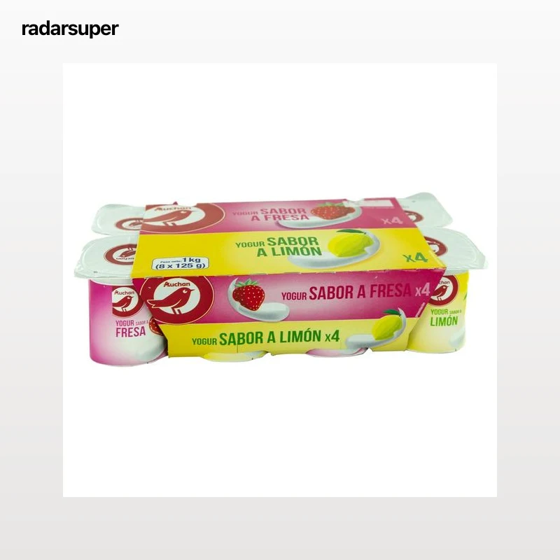 AUCHAN Yogures con sabores variados (4 de fresa y 4 de limón) 8 x 125 g. Producto Alcampo