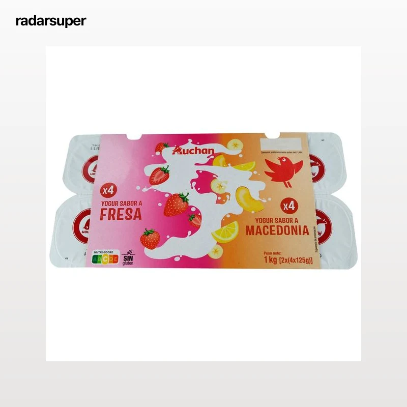 AUCHAN Yogures de sabores variados (4 de fresa y 4 de macedonia) 8 x 125 g Producto Alcampo.