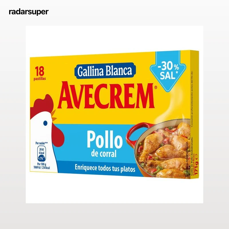 AVECREM Pastillas de caldo de pollo con contenido reducido en sal 18 uds. 9,5 g.