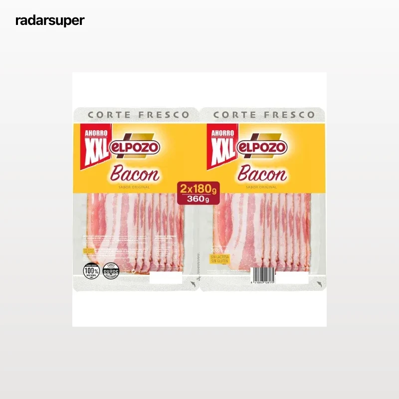 Bacon ahumado en lonchas ElPozo sin gluten y sin lactosa pack de 2 unidades de 180 g