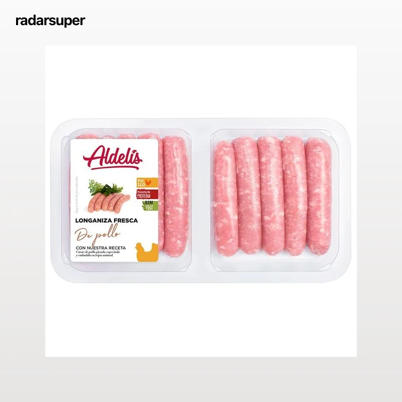 Bandeja con 10 longanizas frescas de carne de pollo embutidas en tripa natural ALDELÍS