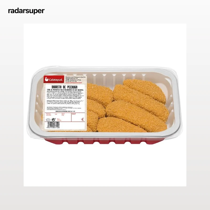 Bandeja de barritas de pechuga de pollo empandas y recubiertas con bechamel CALATAYUD