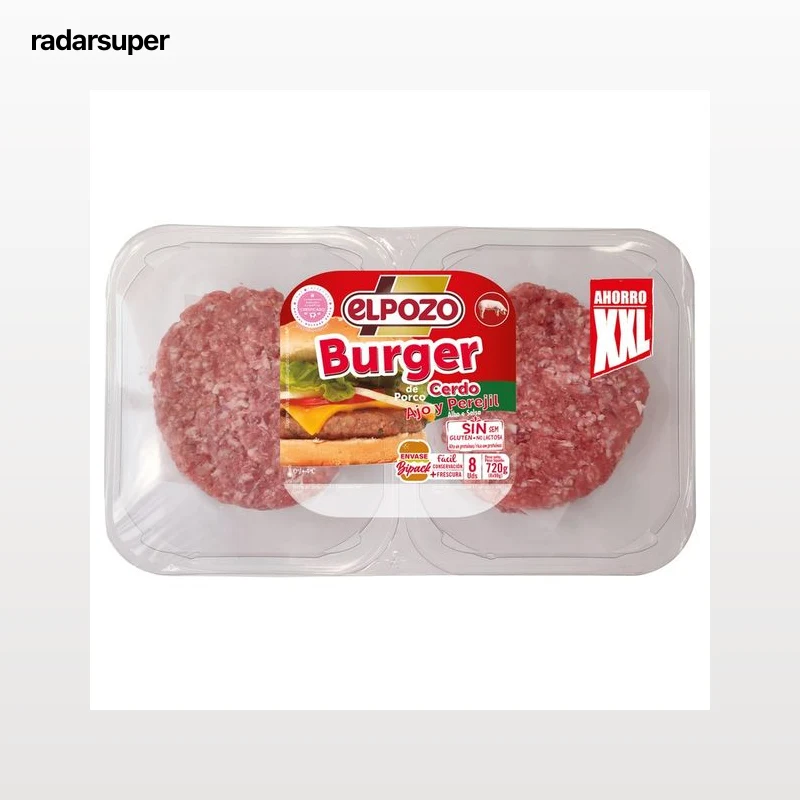Bandeja con burger meat de cerdo, con ajo y perejil EL POZO 8 x 90 g.