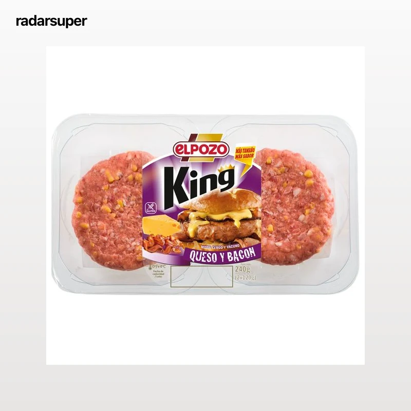 Bandeja con burger meat mixta (vacuno - cerdo) con queso y bacon EL POZO King 2 x 120 g.