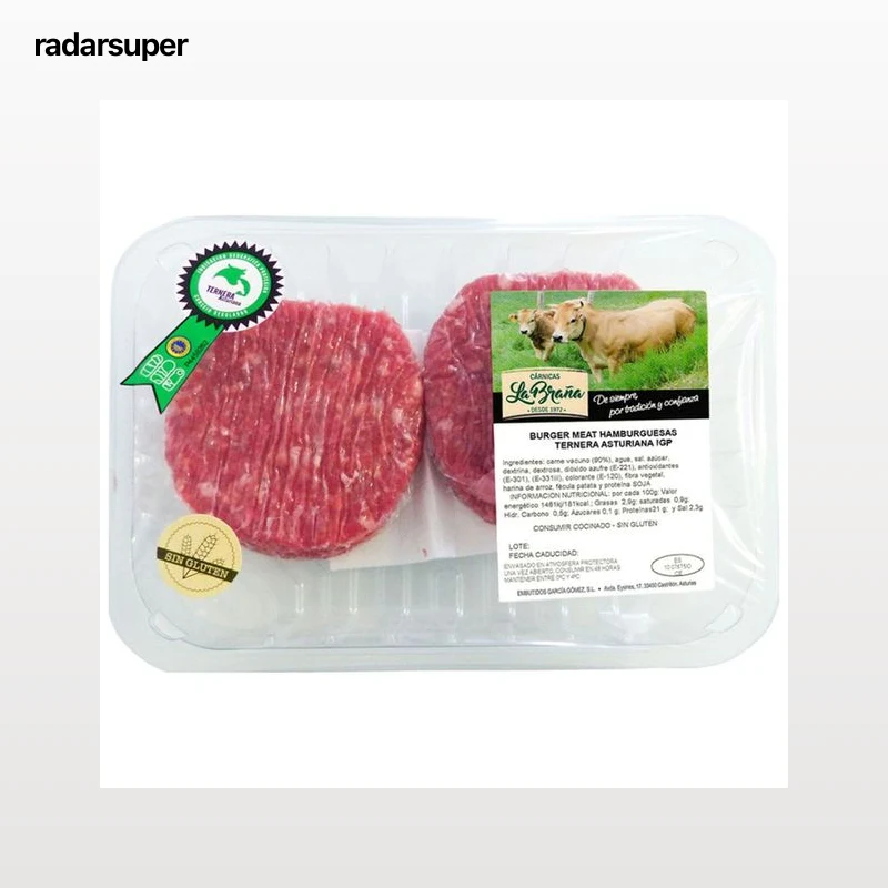 Bandeja de burger meat de ternera IGP Ternera Asturiana, elaboradas sin gluten LA BRAÑA 4 x 100 g.