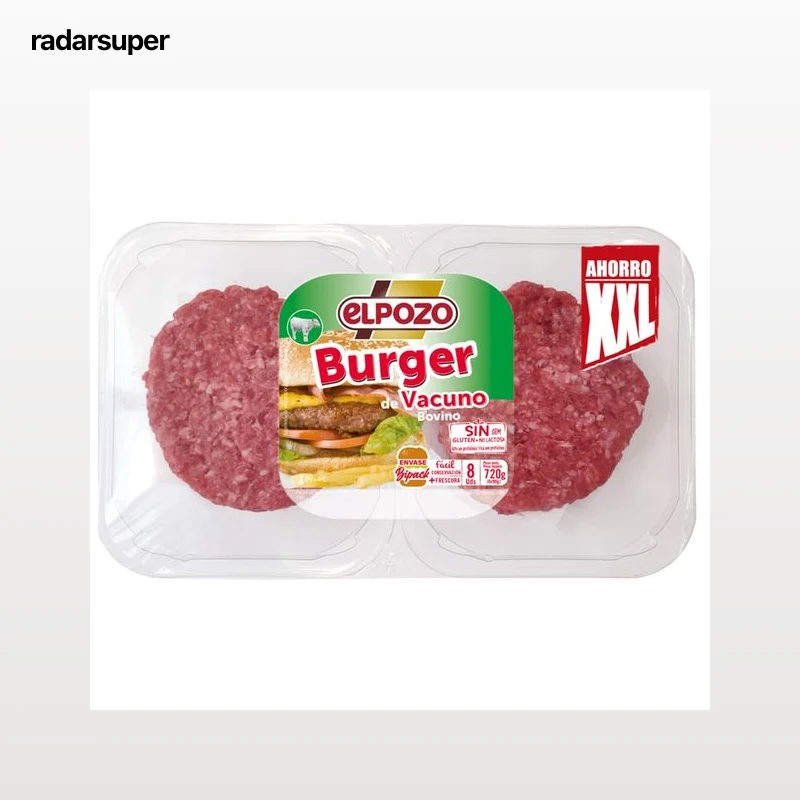 Bandeja con burger meat de vacuno, elaboradas sin gluten ni lactosa EL POZO 8 x 90 g.