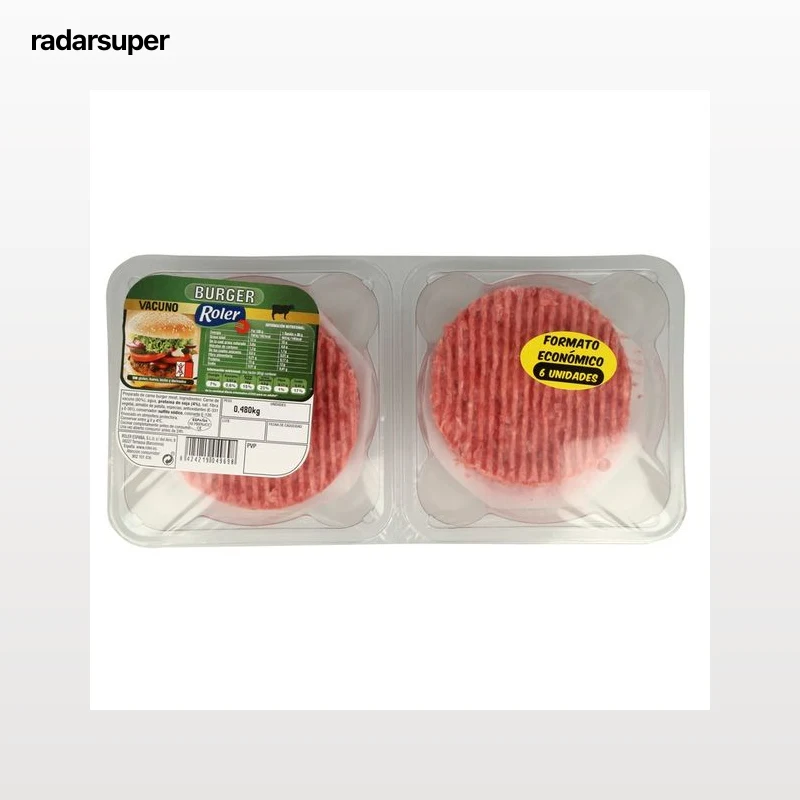 Bandeja de burger meat de vacuno ROLER 6 x 80 g.