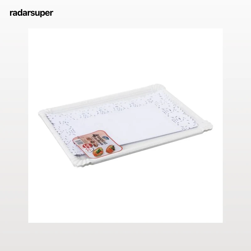 Bandeja cartón+blonda de papel Fliss 4 uds rectangular