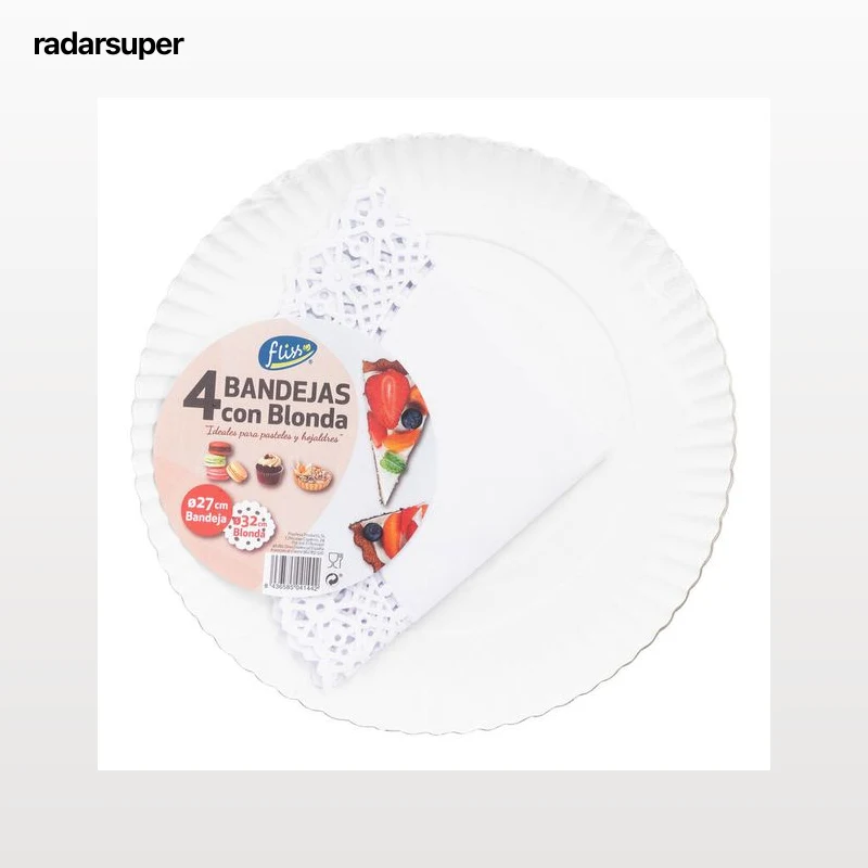 Bandeja cartón+blonda de papel Fliss 4 uds redonda