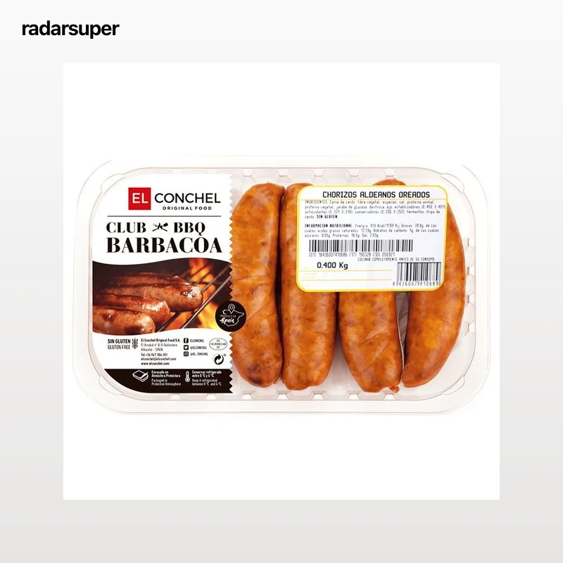 Bandeja con chorizos oreados aldeanos, sin gluten y especiales para barbacoa EL CONCHEL 400 g