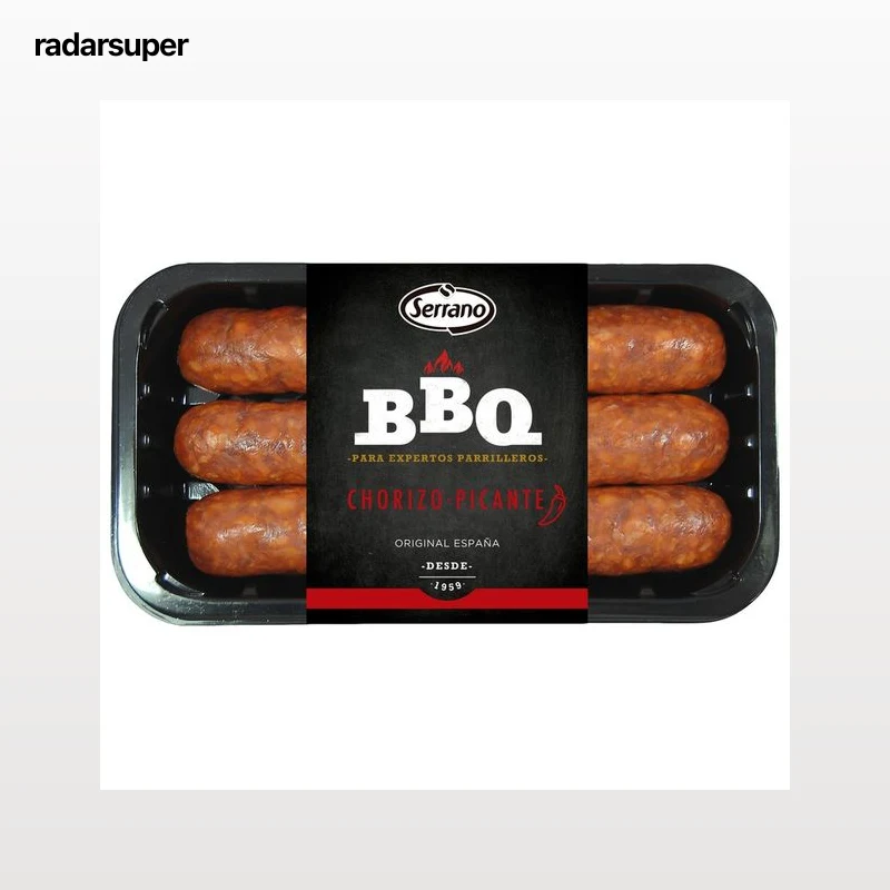 Bandeja con chorizos picantes especiales para barbacoa SERRANO 400 g.
