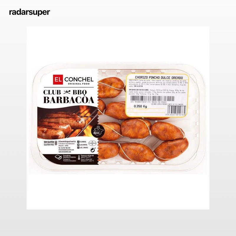 Bandeja con chorizos de pincho, dulce y oreados, sin gluten y especiales para barbacoa EL CONCHEL 350 g