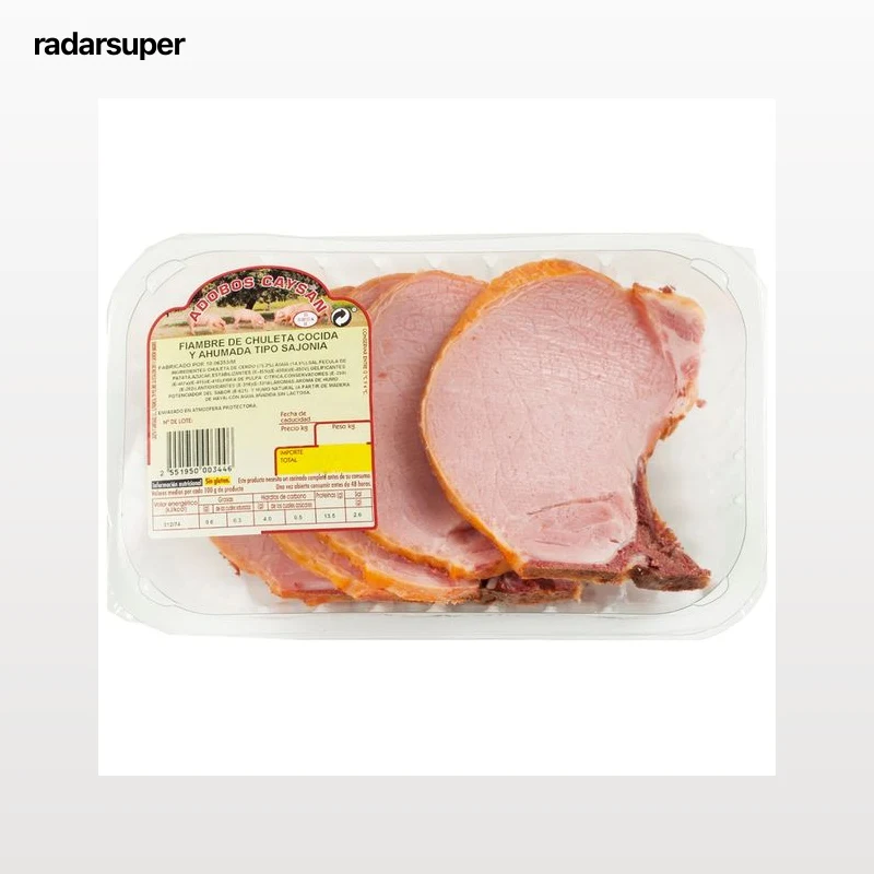 Bandeja con chuletas de fiambre de cerdo cocidas y ahumadas tipo Sajonia CAYSAN